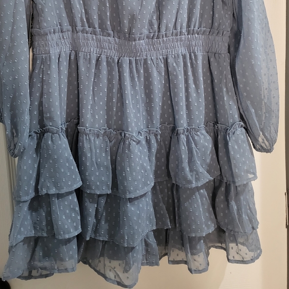 EXPRESS POWDER BLUE RUFFLE MINI DRESS - Picture 2 of 3